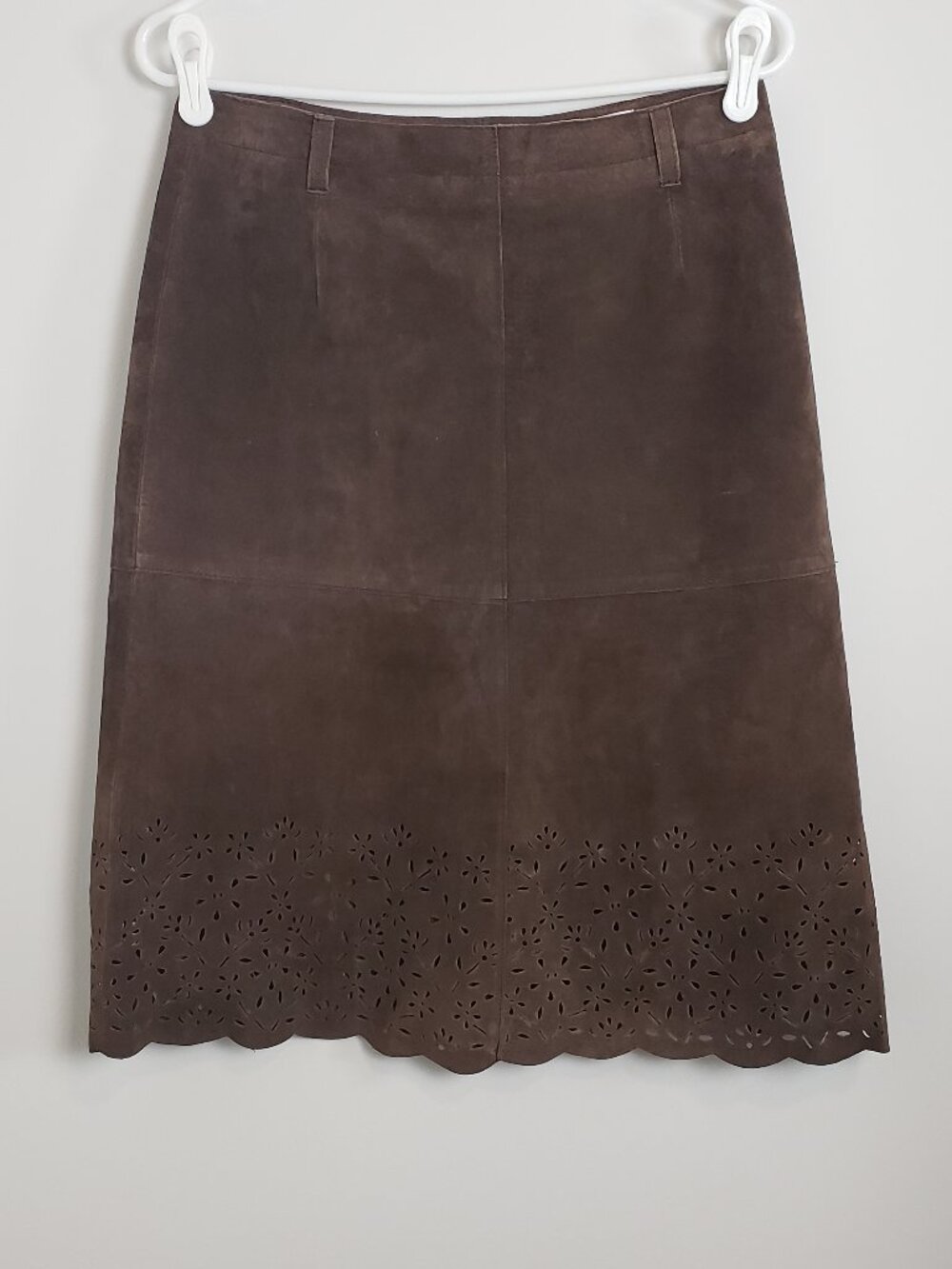 VTG Isaac Mizrahi Target Brown Suede Skirt Floral Western Boho Indie Y2K Size 6